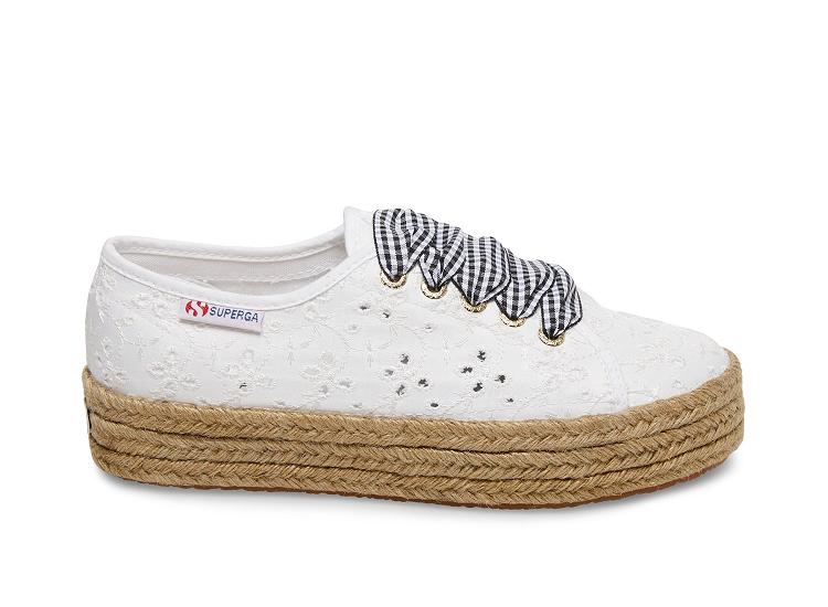 Superga 2730 Sangallosatinropelacesw White Fabric - Womens Superga Platform Shoes